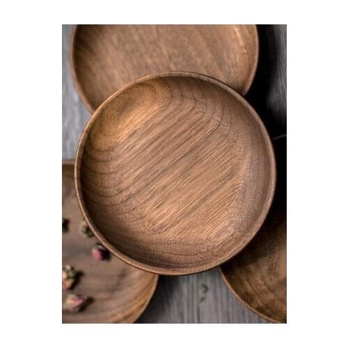 Round Wooden Plates High Quality Acacia Wood Serving Tray Cake Dishes Tableware Plate for Dessert Salad 2 Sizes Wood Utensils