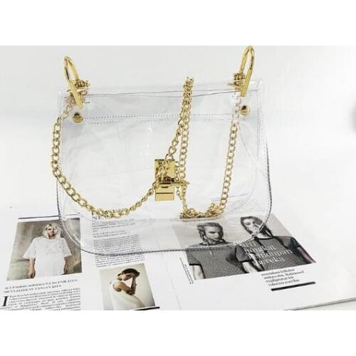 Fashionable and versatile chain jelly piggy transparent bag saddle PVC single shoulder slant straddle handbag