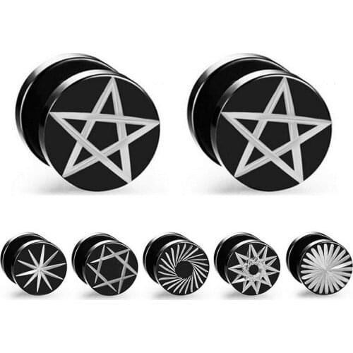 Fashion Star Round Stainless steel Earrings For Women Men Punk Gothic Geometric Stud Ear Jewelry Party Gifts 2 pieces