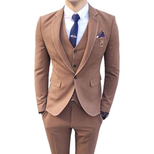 Man Solid Color Suits New Wedding Seam Suit Three-piece Mens Suit British Style Wedding Suit
