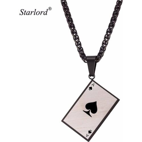 Starlord Mens Poker Charm Pendant Necklace For Poker Lover Solid Stainless Steel Ace Of Spade Necklace Gift For Him GP2576