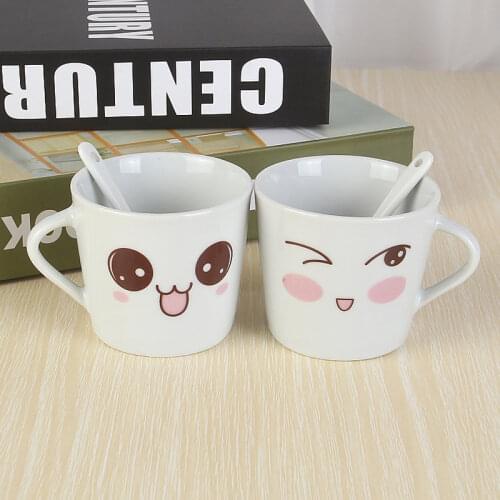 Cute Smiling Couple Ceramic Set Cups Student Drinking Mug Wholesale Business Gifts Gifts for Children