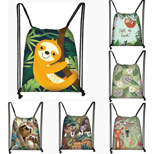 Naive Animal Sloth Print Backpack Drawstring Bag commute Storage Bag Women Fashion Shopping Bags Girls Bookbag