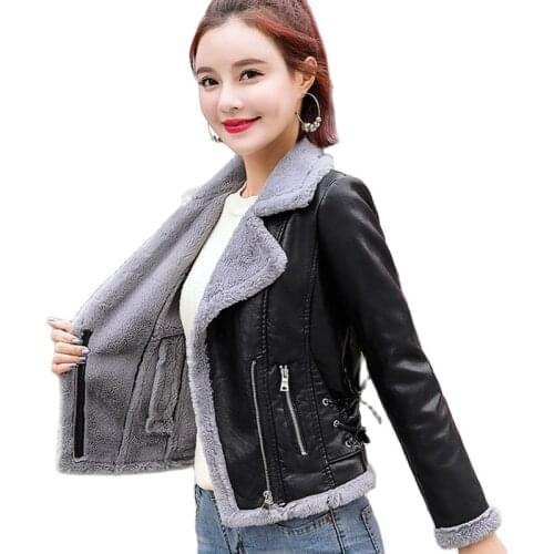 F~F 2021 New Fashion Autumn Winter Womens Casual Commuting Thick Goose Down Warm PU Leather Cotton Jacket Wool Short Jacket