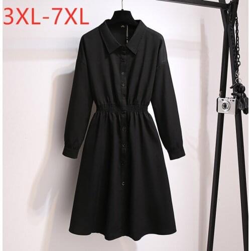 New Ladies Autumn Winter Plus Size Shirt Dress For Women Large Long Sleeve Loose Elegant Black Midi Dress 7XL