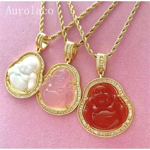 AurolaCo Buddha Necklace Piper Stainless Steel Cat-eye Mil Buddha Pendant Large Belly Milver Pendant Necklace