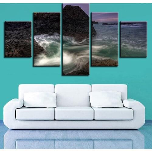 Landscape Sea Beach Ocean Sunrise Lighthouse Tropical 5 Piece Wall Pictures For Living Room Color Painting Art Home Decor