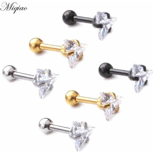 Miqiao 2pcs Simple Trend Zircon Triangle Straight Rod Ear Piercing Jewelry