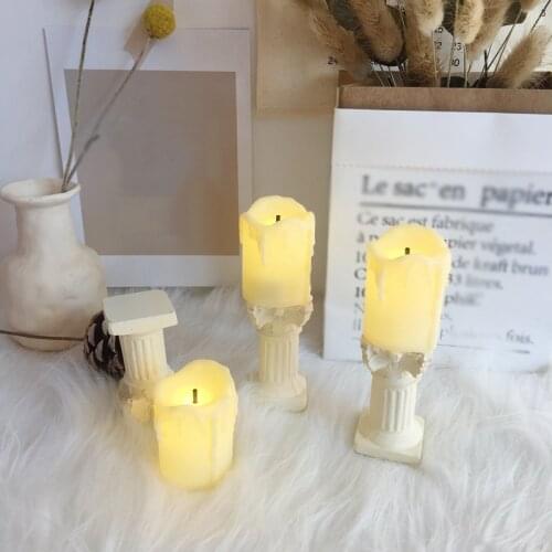 Roman Candle Holder with Electric Candle Pillar Greek Column Statue Resin Pedestal Stand Figurine Sculpture Sand Table Decor