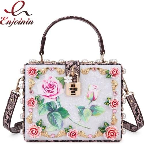 Luxury Party Wedding Evening Bag Diamond Snake Pattern Handbag for Women Flower Embossed Purses Shoulder Bag Ladies Designer Bag