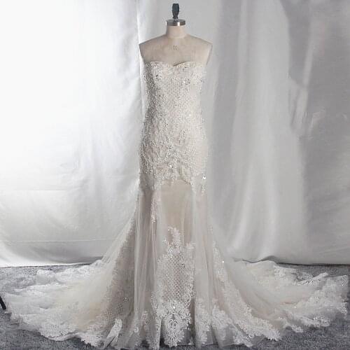 RSW1668 Luxury Beaded Appliques Lace Up Vestidos De Novia Lace Wedding Dress