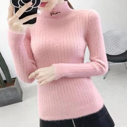 Свитер Imitated Mink Cashmere Womens Sweater Korean Fashion Long Sleeve Top Pullover Slim Jersey Mujer Winter Ladies Sweater