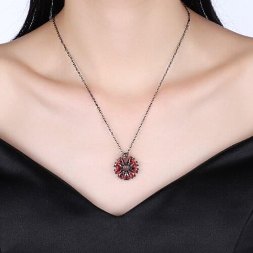 Vintage Pendant Necklace For Women 2020 Black Gun Plated Red Zircon Pendants P2038