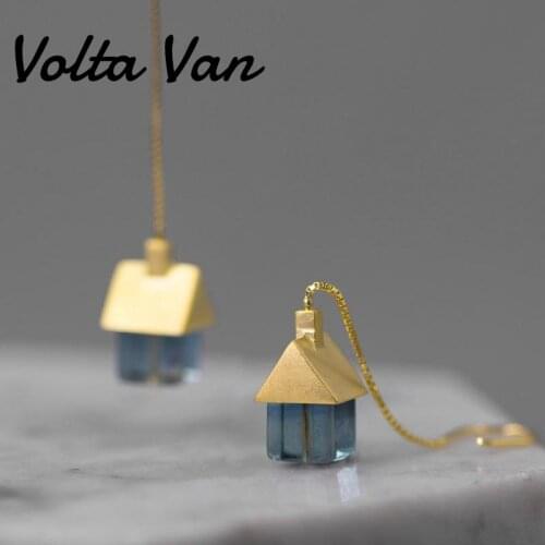 Volta Van 925 Sterling Silver Drop Earrings Fluorite Pendientes 2021 New Cute Small House Concise Original Design Earrings