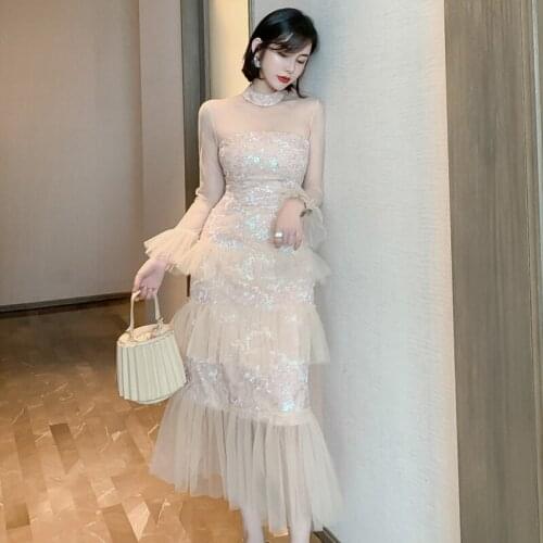 Fashion women new arrival comfortable sexy formal trumpet dress vintage party elegant shining high quality long mermaid dress