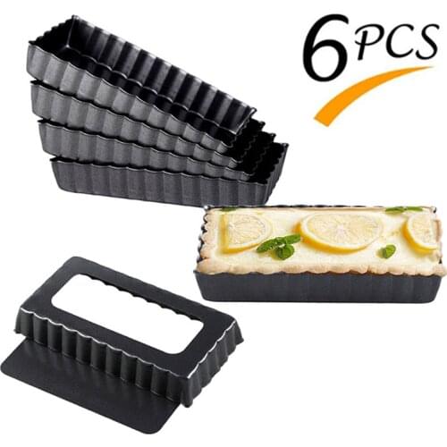 Venlohome 6Pcs Fluted Pie Tart Pan Square Flan Pan Mold Pie Pizza Cake Mold Removable Bottom Quiche Tool Cake Mold Baking Tools