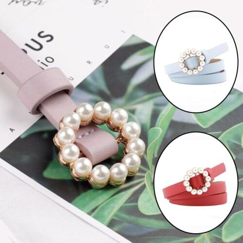 1PC Ladies Belt PU Leather Pearl Buckle Waist Strap Solid Color Fashion Simple Jeans Decoration Student Waistband Accessories