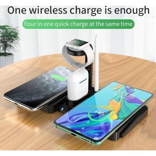 10W Qi Fast Wireless Charger Stand For iPhone 12 12ProMax 11 XR X 8 for Apple Watch 4 in 1 Charging Dock Station for Airpods Pro
