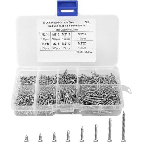 800pcs M2 Cross Drive Flat Head Self Tapping Screw Assortment Woodworking DIY Carbon steel Fasteners screw Hardware Wholesale