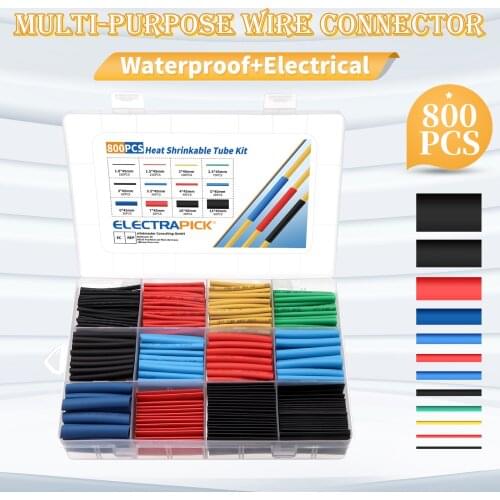 800Pcs Heat Shrink Tubing Insulation Shrinkable Tubes Assortment Electronic Polyolefin Wire Cable Sleeve Kit Heat Shrink Tubes