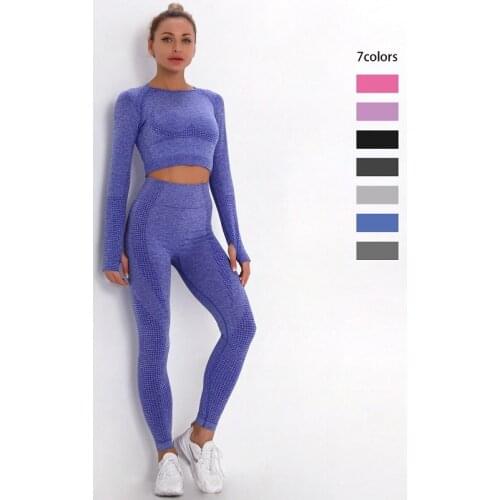 Seamless Yoga Set Tracksuit Sportswear Gym Clothing Fitness Long Sleeve Crop Top High Waist Leggings Workout Clothes For Women