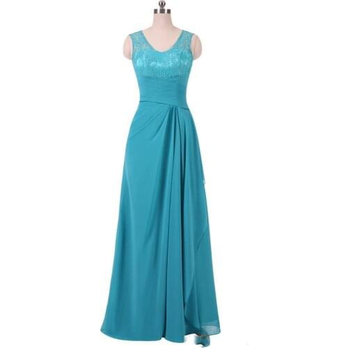 Turquoise Long Evening Dresses Lace Top Pleated Formal Women Prom Dress Party Gowns Plus Size Real Photo Dresses Evening Wear
