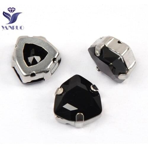 YANRUO 4706 All Sizes Jet Trilliant Point Back DIY Crystal Strass Black Rhinestones Sew On Glass Stones For Needlework