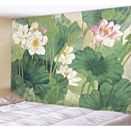 Lotus leaf lotus tapestry wall hanging bohemian hippie small fresh home art decoration tapestry yoga mat big beach towel