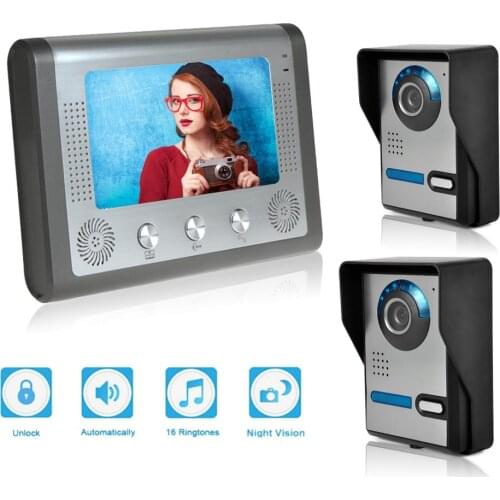 Intercom Doorbell 7 Inch Color Video Door Phone System Kit with IR Camera Doorphone Monitor Speakerphone
