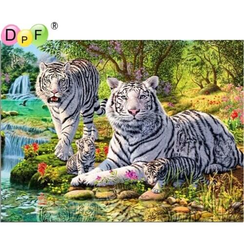 DPF Full Square Diamond 5D DIY Diamond Painting Stream Of White Tiger Embroidery Cross Stitch Rhinestone Mosaic Painting Decor