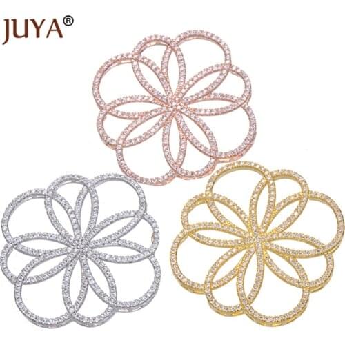 Top quality DIY jewelry findings Micro Pave CZ Crystal flower Connectors for single or multi layers Pearl jewelry Pendant Charms