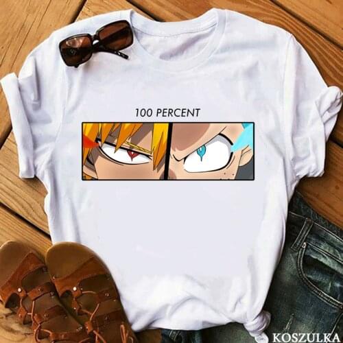 Graphic Tees Japanese Deku and Bakugo 100 Percent My Hero Academia T Shirt Women Anime Harajuku Print Tops Female Clothes
