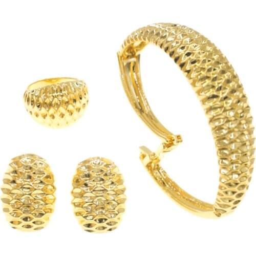 Hot Selling Brazilian Gold Luxury Jewelry Set Ladies Wedding Bracelet Ring Earring Set High Quality Jewelry B0090