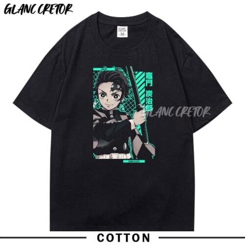 Fashion Men T Shirts Kimetsu no Yaiba Short Sleeves Cotton Tshirt O-neck Streetwear T-shirt Japanese Anime Harajuku Tee Top