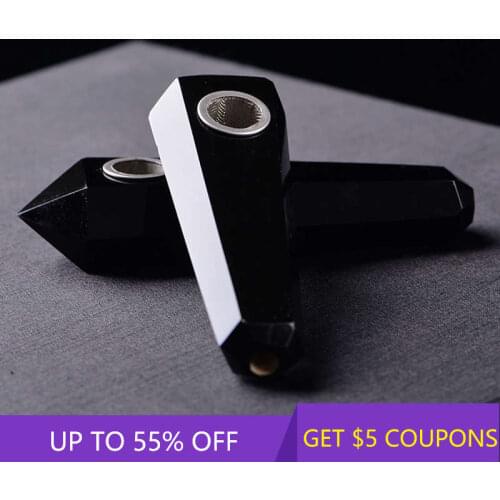 Natural Obsidian Quartz Smoking Pipe Crystal Point Wand Stone Obelisk Healing Reiki Cigarette Holder Tobacco Pipes W/ Carb Hole
