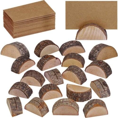 Natural Semicircular Wood Card Holder Wood Stump Card Holder Stand Office Desk Menu Photo Clips, 20PCS