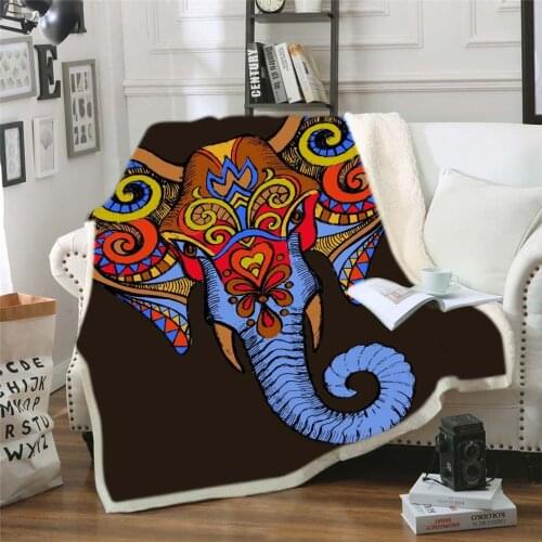 3D Elephant Sherpa Throw Blanket Super Soft Cozy Velvet Plush Blanket Modern Line Art Sherpa Blanket for Couch Throw Travel