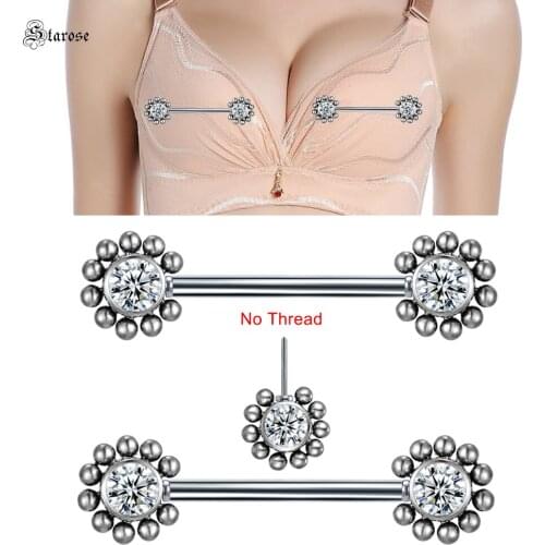 Starose 2Pcs No Thread Mini Ball Sexy Ladies Nipple Bar Piercing Jewelry 14mm Surgical Steel Barbell Piercing Shied Nipple Rings