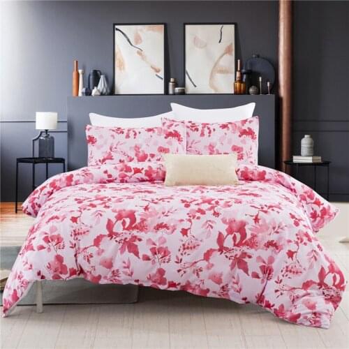 Pink Flower Print Bedding Set Floral Queen King Duvet Quilt Cover Set Single Double Twin Full Bedclothes For Kid Girl Women Gift