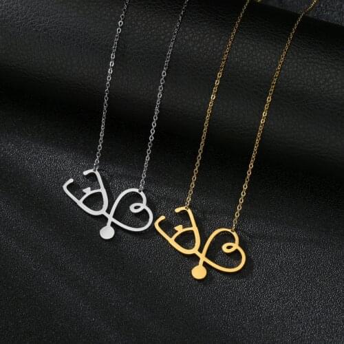 New Fashion Stainless Steel Stethoscope Heart-shaped Simple Necklace Suitable For Girl Nurse Gifts