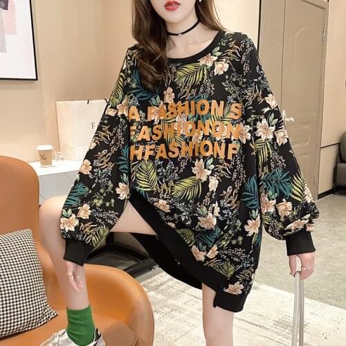New Korean Print O-neck Loose Oversize Sweatshirt Women Spring Autumn Top Casual Long Harajuku Sweatshirt Women Sudaderas Mujer