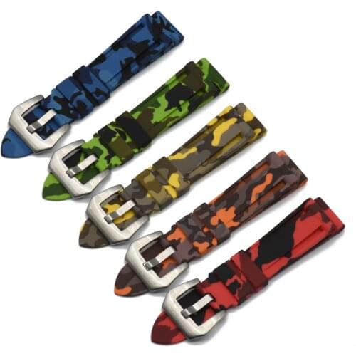 High Quality 20mm 22mm 24mm Camouflage Watch Bands Mens Watch Silicone Rubber Watch Strap For Stainless Steel Panerai Buckle