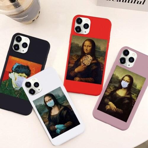 JAMULAR Funny Mona Lisa Phone Case For iPhone 11 Pro XS MAX X SE 2020 XR 7 8 6 Plus Fashion Oil Paint Soft Silicone Cover Fundas