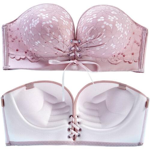 Women Multiway Strapless Bra Boost Push up Plunge Thick Soild Color Padded Lingerie Bandage Stringless Bralette