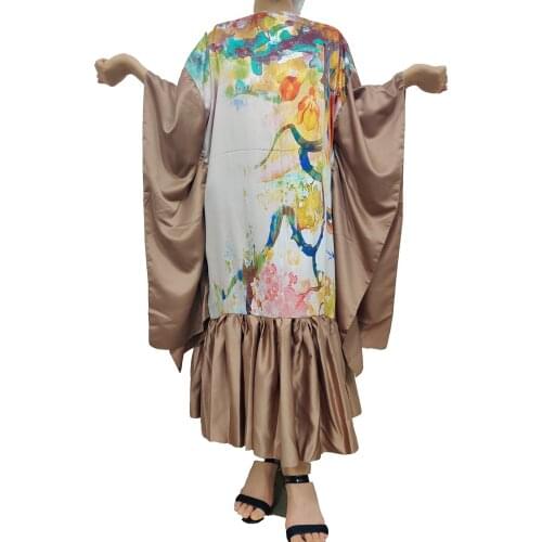 Kuwait New Popular Summer Muslim Silk Maxi Dress Oversize African Printed Womens BouBou Robe Kaftan Dress