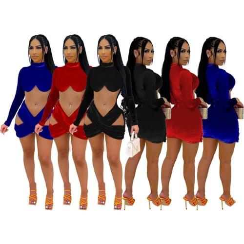 Winter Velvet Sexy Club Dress Patchwork Mesh Bodycon Mini Dresses Night Party Wear Women Long Sleeve Trutleneck Dresses for 2021