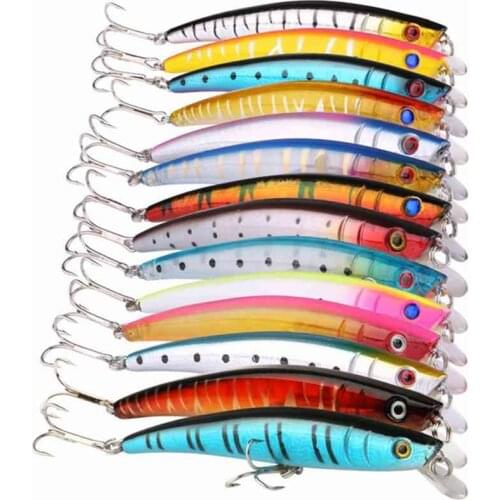 14PCS Fishing Bait Sea Fishing Lures Set Laser-Lures Fishing Set Kits for Bass Minnow CrankBaits with Spangle Triple Hook 11.5cm