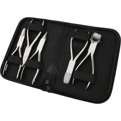 5Pcs Stainless Steel Optic Eye Glasses Optician Eyeglasses Frame Repair Optical Pliers Tools Kit with Black Pouch Bag