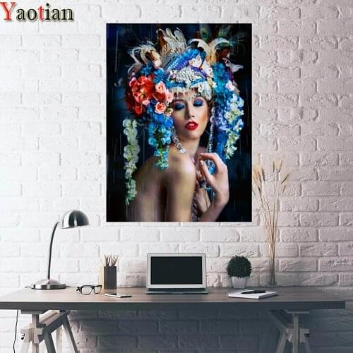 Diamond embroidery Phalaenopsis Woman full square drill Flower Headdress 5D Rhinestone diamond painting mosaic home art painting