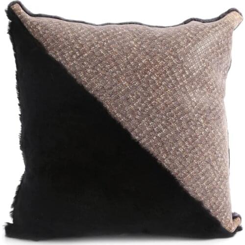 Black-Golden Yellow Filled Pillow Embroidered Shiny-Soft Pillow Real Genuine Fur Odorless Luxury Animal Fur Decorative Pillows